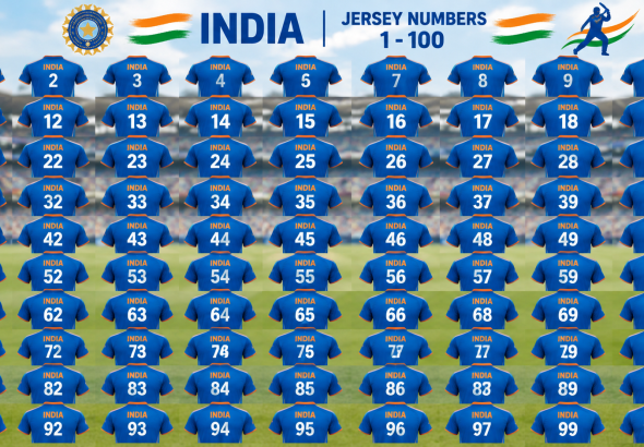 1 to 100 jersey number in cricket india