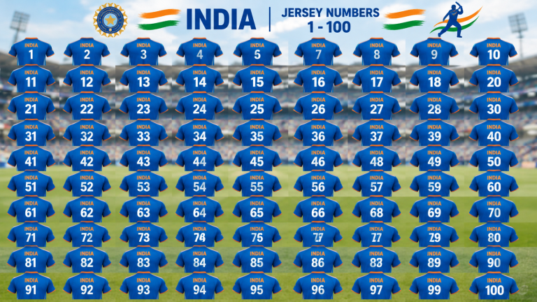1 to 100 jersey number in cricket india